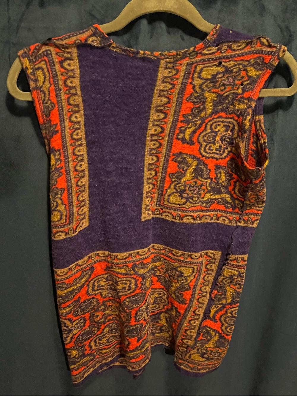 Commes des Garçon Paisley Sleeveless Tank in Purple and Orange w/ Velvet Stripes - Picture 3 of 3